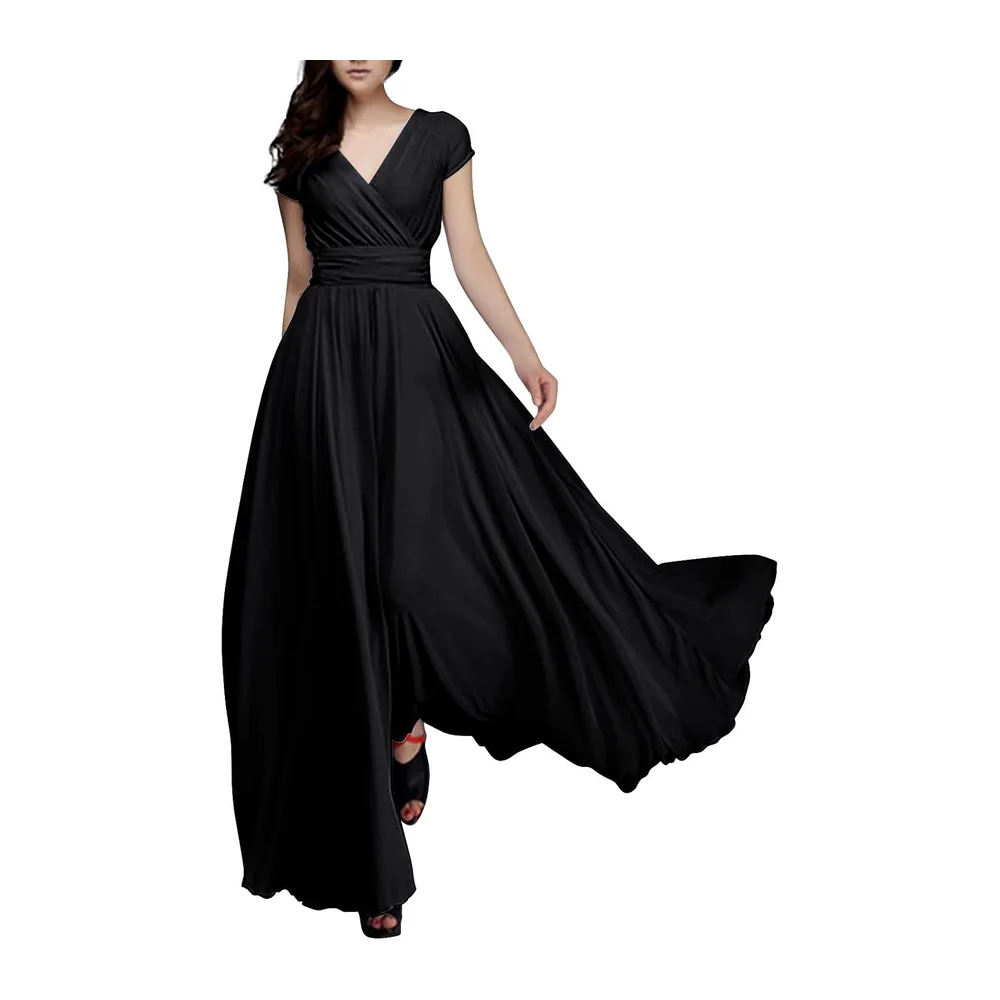 Short Sleeve V Neck Concert Dress — Noir
