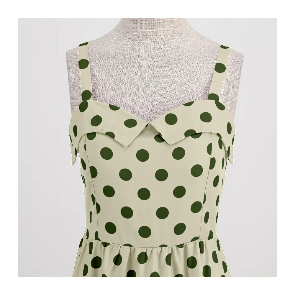 Robe trapèze rétro sans manches avec ceinture à pois et ourlet large — Vert Menthe