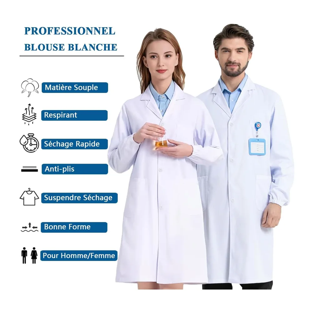 Blouse Blanche Chimie Lycee Coton Blouse Chimie Blouse Medicale, Blouse — Blanc