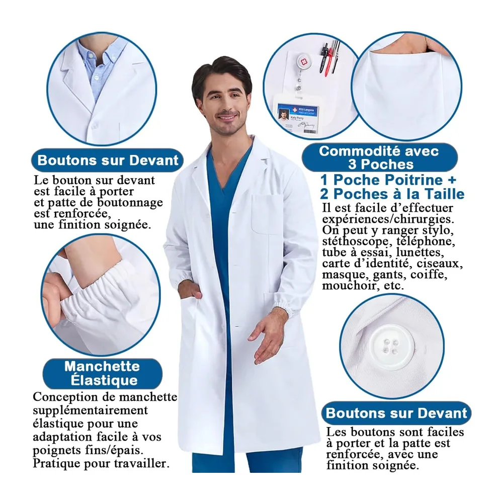 Blouse Blanche Chimie Lycee Coton Blouse Chimie Blouse Medicale, Blouse — Blanc