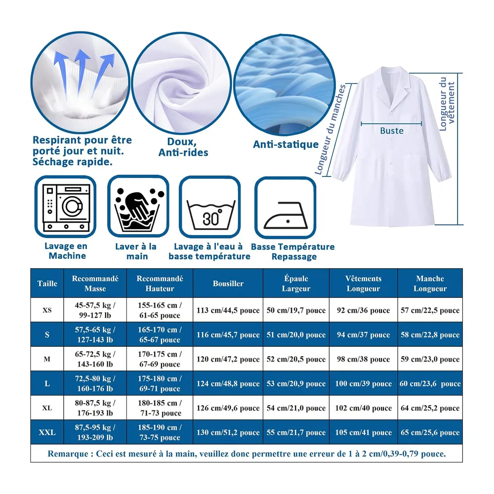 Blouse Blanche Chimie Lycee Coton Blouse Chimie Blouse Medicale, Blouse — Blanc