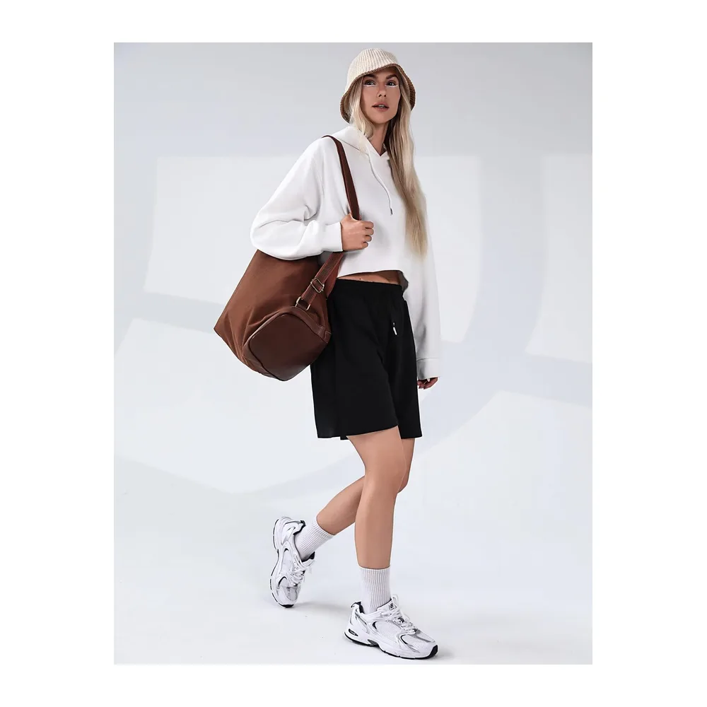 Short Sport Short de Sport Pantalon de Jogging Court Taille Haute Short de — A-noir