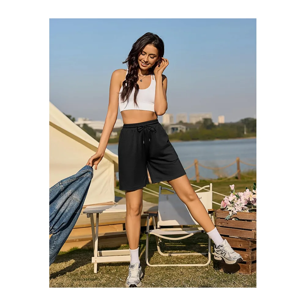Short Sport Short de Sport Pantalon de Jogging Court Taille Haute Short de — A-noir