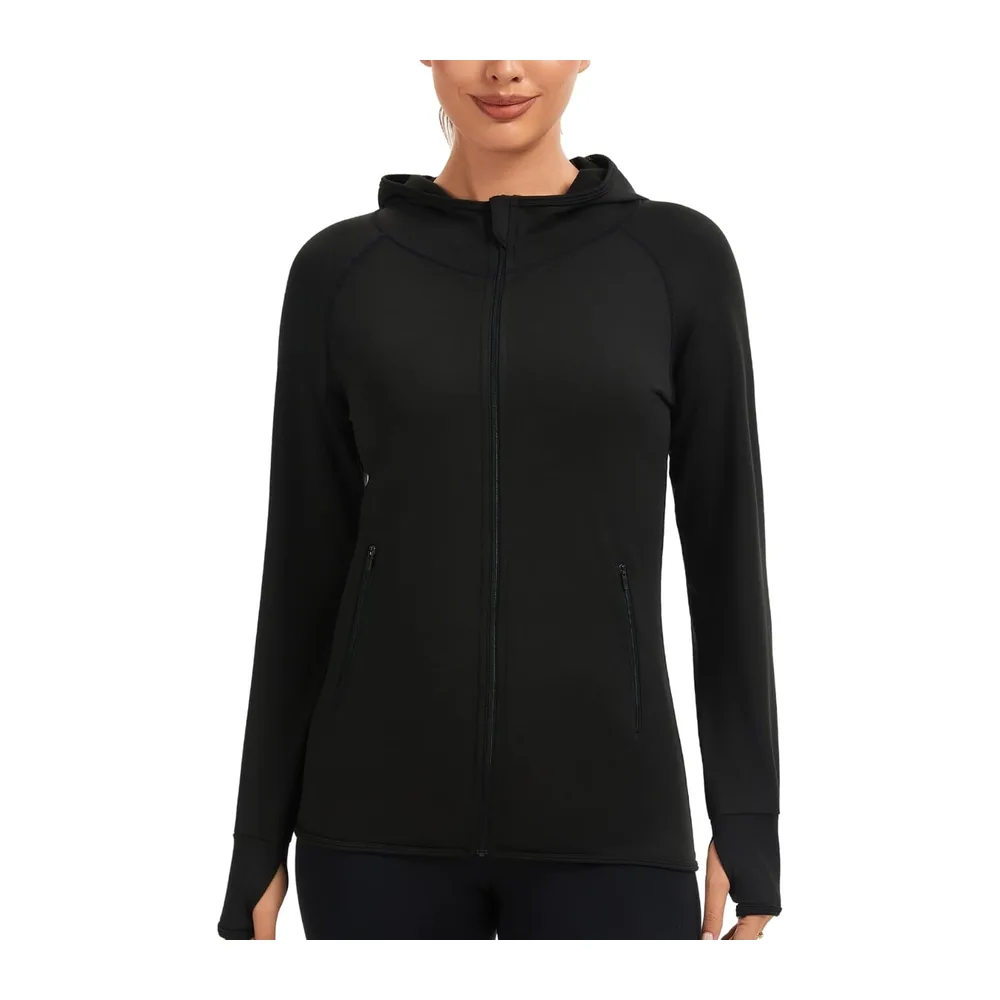 Sweat à Capuche et à Manches Longues Veste de Course Sport avec Trous — Thermique Noir