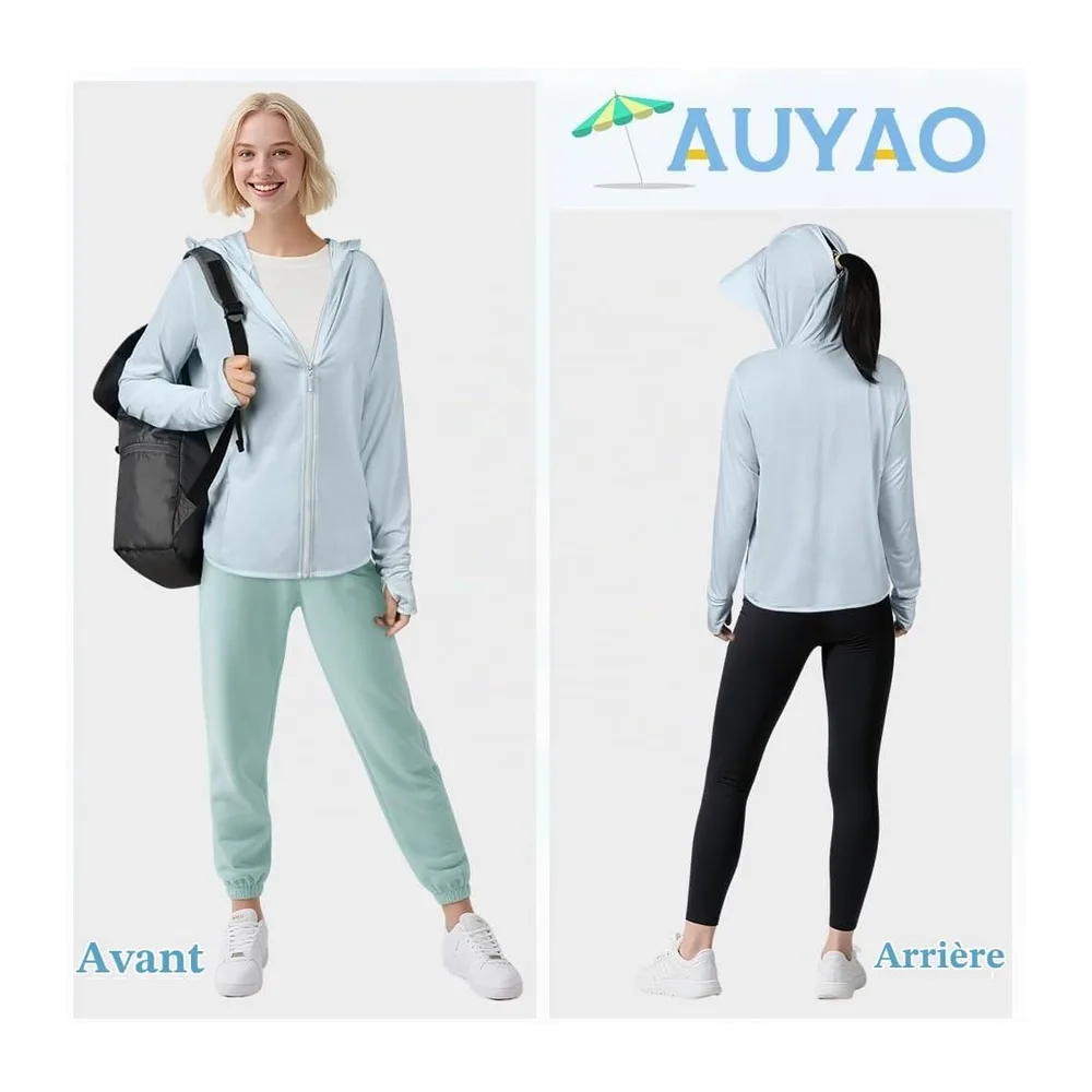 UPF50+ Veste à Capuche, Vestes de Sport Protection Solaire Respirant avec Poches — Bleu