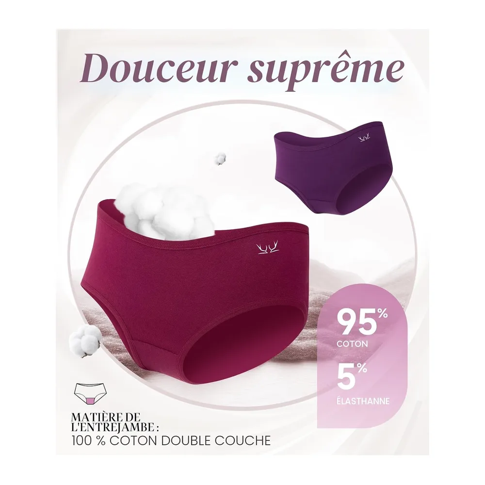 Culottes Coton Élasticité Taille Moyenne Confort Respirant — Culotte Coton X 6