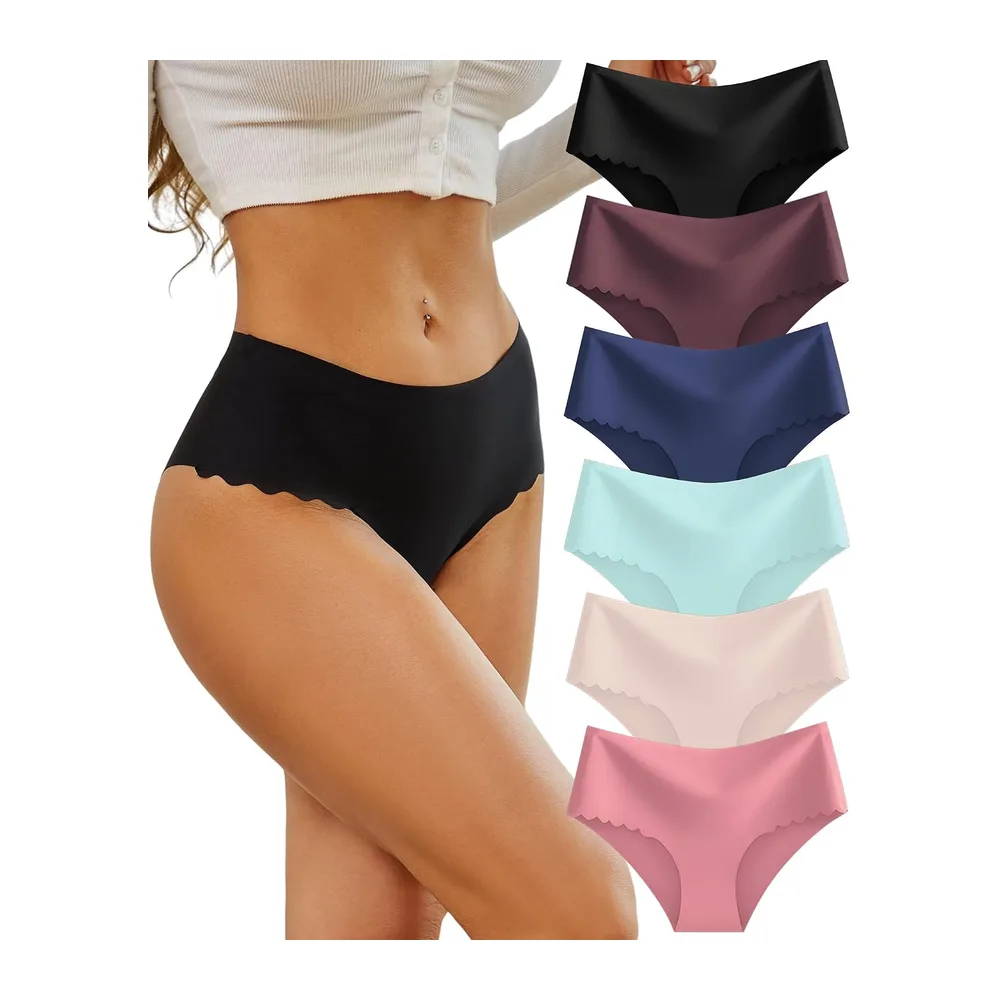 Culotte sans Couture Invisible Taille Haute Slip — (Noir1, Bleu Ciel1, Abricot1, Rose Eau
