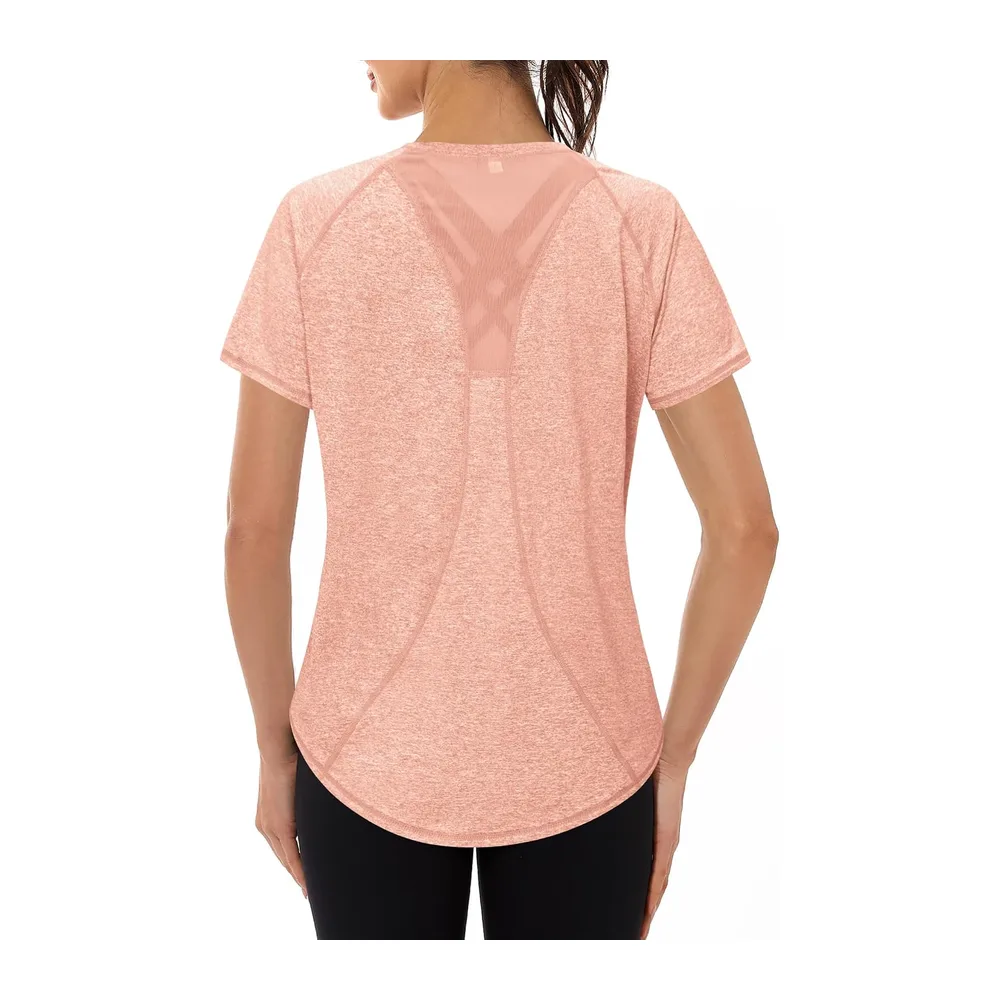Tee Shirt Sport Anti UV Haut de Fitness Élastique Col Rond Manche Courte — Orange