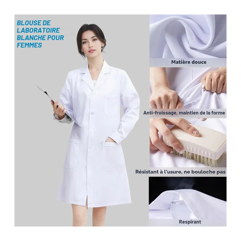 Lycee White Chemistry Blouse Laboratory Cotton Blouse White College Blouse — Blanc