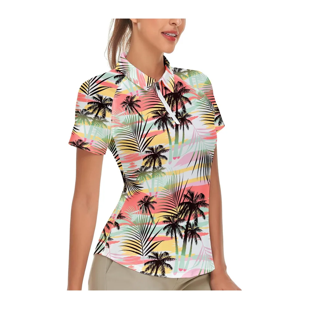 Polo Manches Courtes/sans Manches avec 1/4 Zipper d'été T Shirt — Imprimé de Cocotier