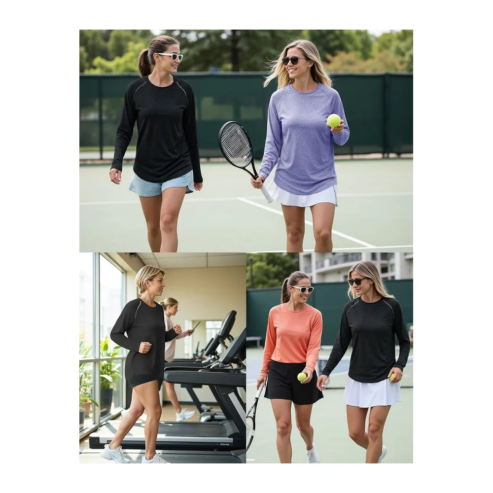 Sports T-Shirt V-Neck Long Sleeve Quick Dry — Noir