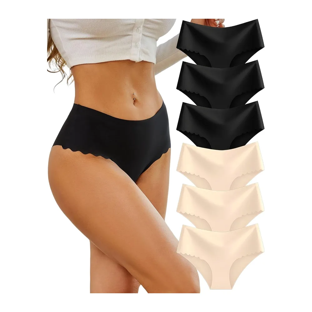 Culotte sans Couture Invisible Taille Haute Slip sous Vetements — (Noir3, Couleur Chair3)