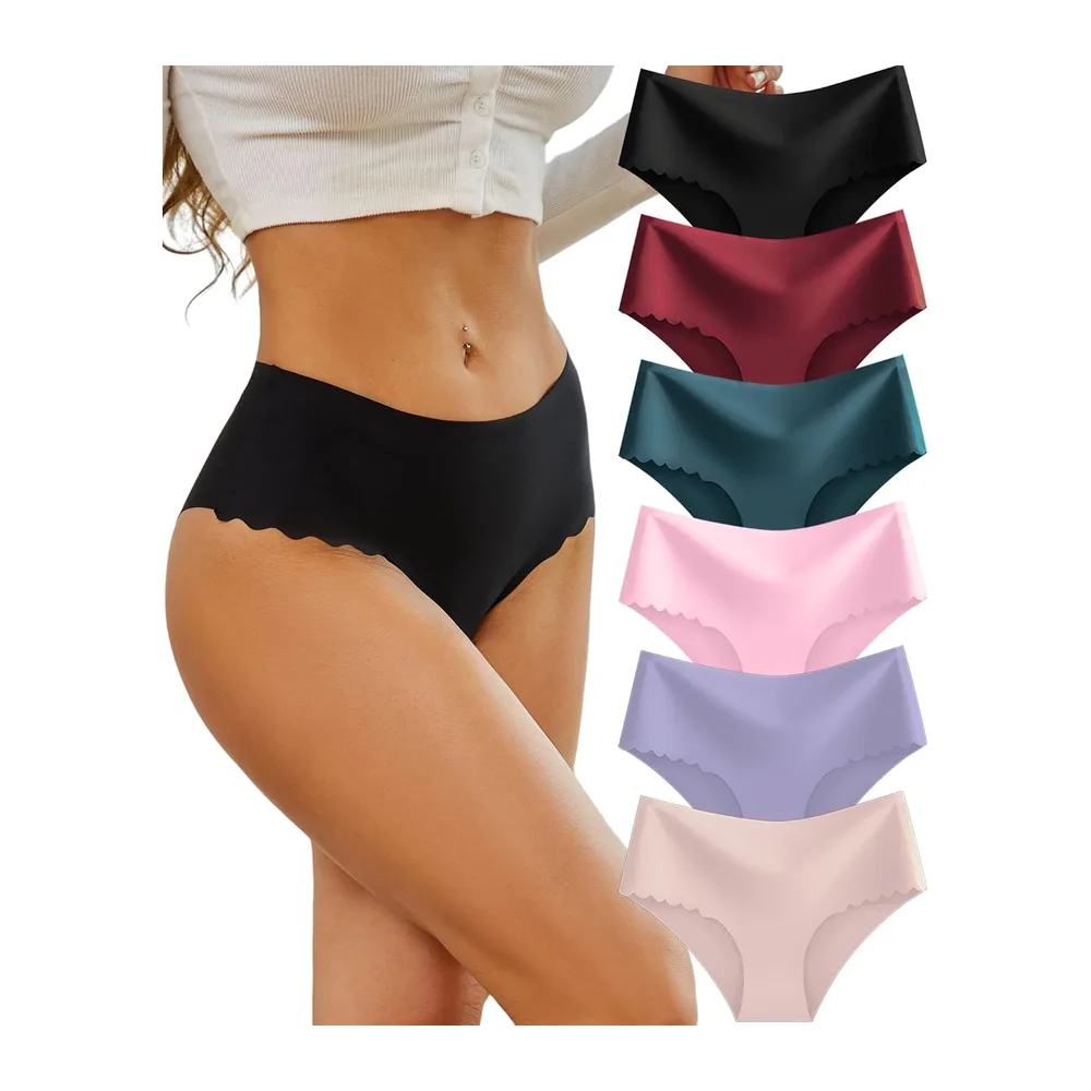 Culotte sans Couture Invisible Taille Haute Slip — (Noir1, Rose1, Marron Clair1, Bleu