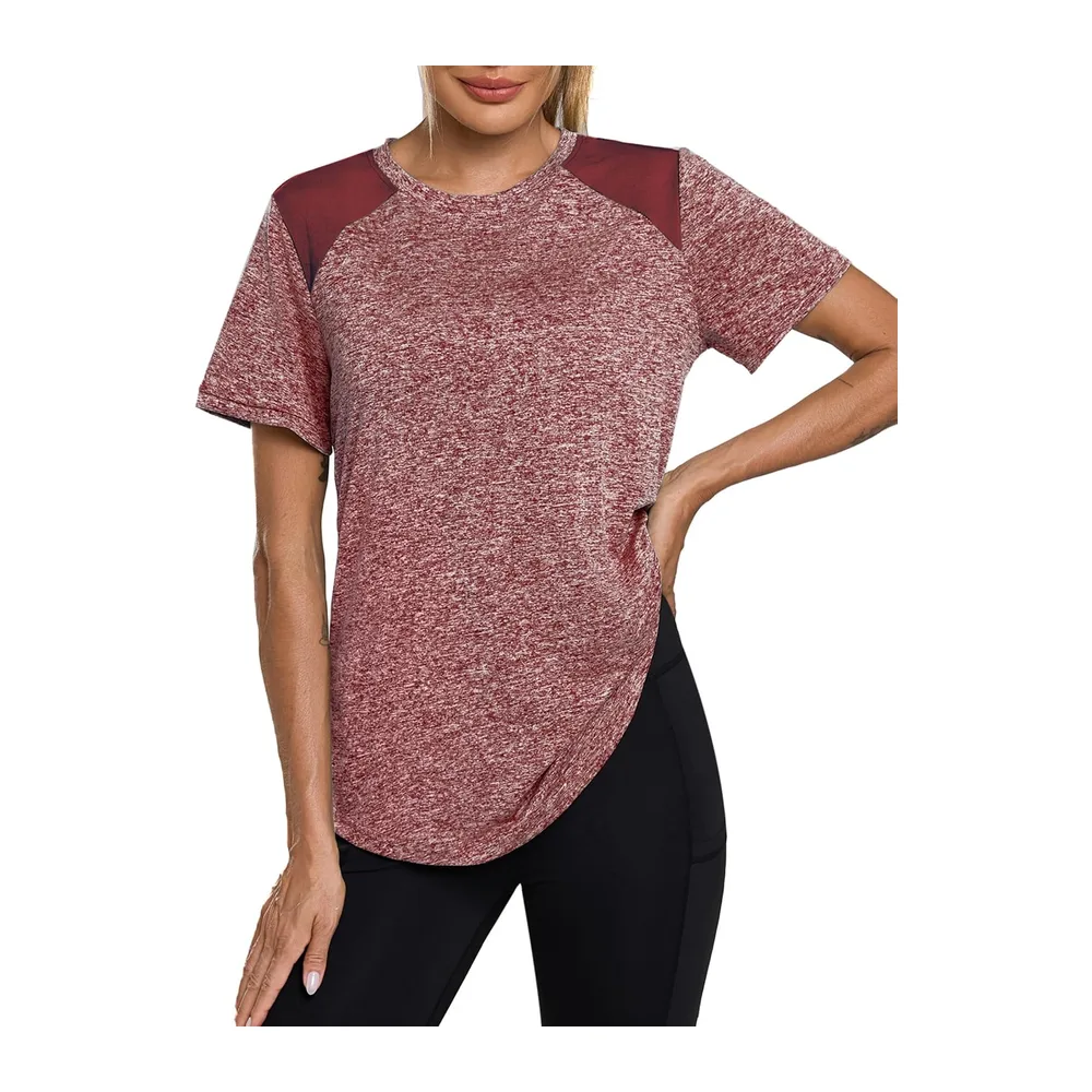 T-Shirt Mesh Back Breathable Top Fitness Yoga Loose Fit Casual Quick Dry T-Shirt — Rouge