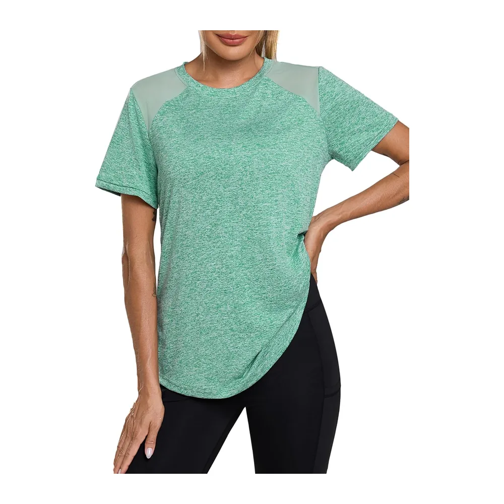 T-Shirt Mesh Back Breathable Top Fitness Yoga Loose Fit Casual Quick Dry T-Shirt — Vert