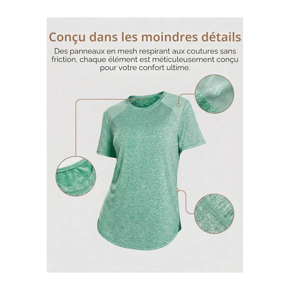 T-Shirt Mesh Back Breathable Top Fitness Yoga Loose Fit Casual Quick Dry T-Shirt — Vert
