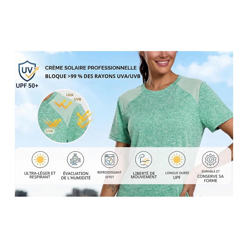 T-Shirt Mesh Back Breathable Top Fitness Yoga Loose Fit Casual Quick Dry T-Shirt — Vert