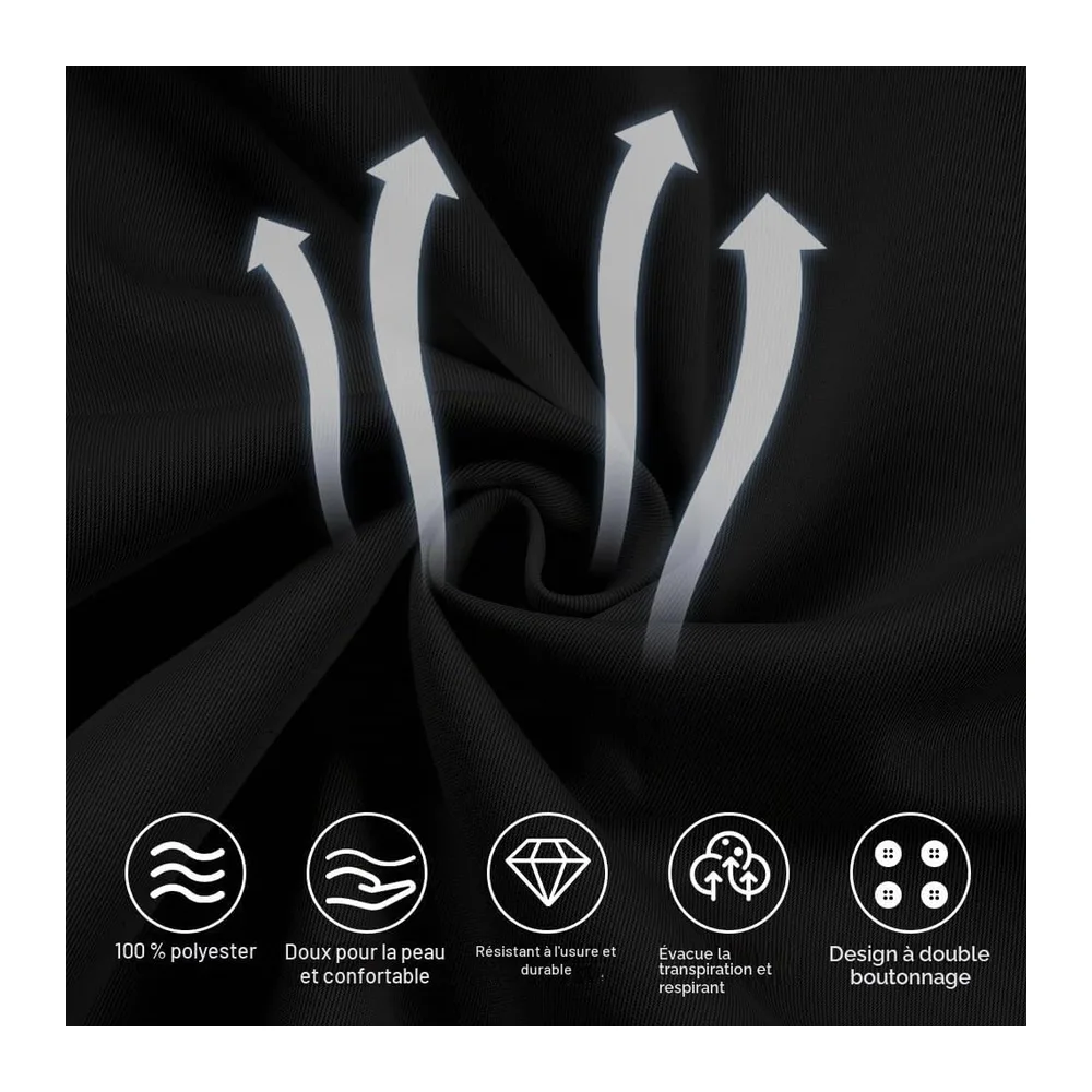 Veste de Cuisine Professionnelle et,Respirante à Dos — Haut À Manches Courtes - Noir