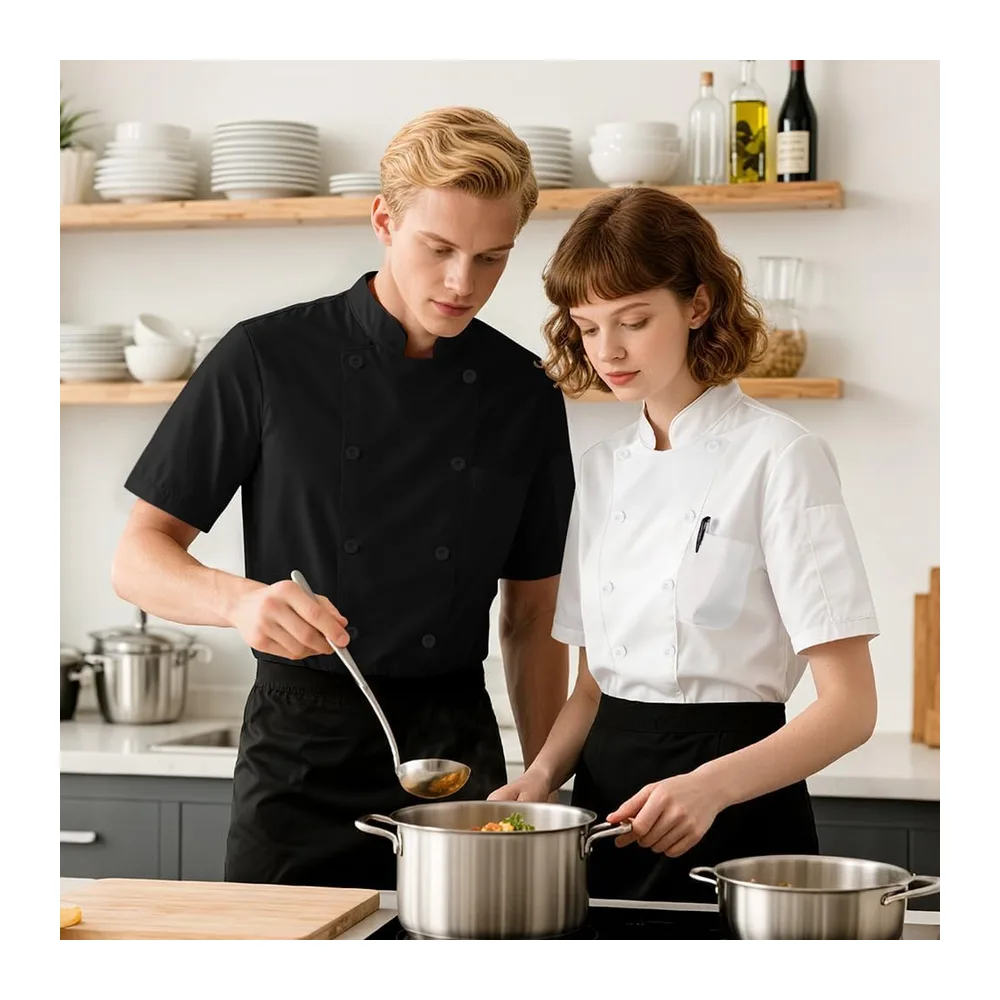 Veste de Cuisine Professionnelle et,Respirante à Dos — Haut À Manches Courtes - Noir