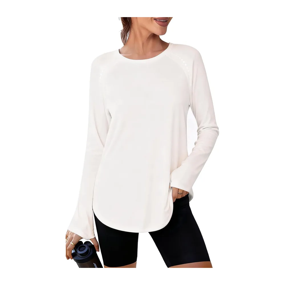 Long Sleeve Round Neck UPF 50+ Soft Anti-UV T-Shirt — Blanc