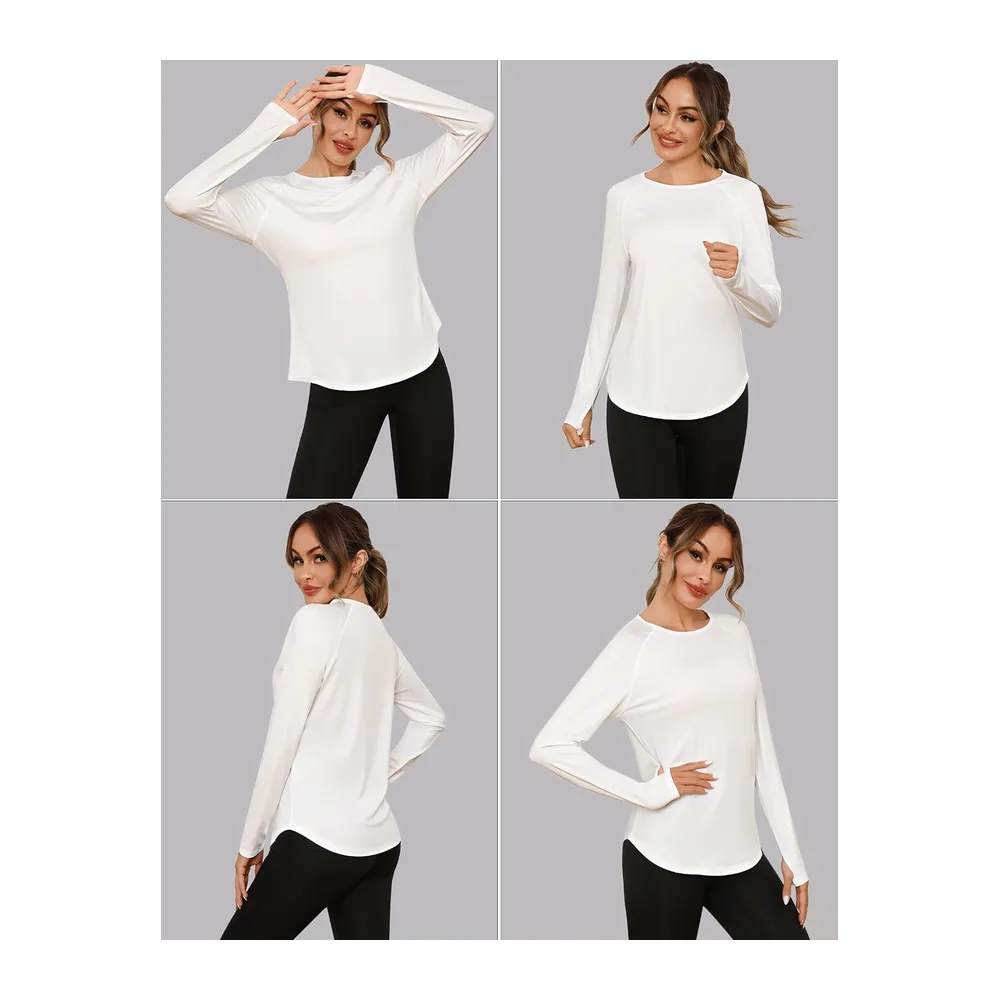 Long Sleeve Round Neck UPF 50+ Soft Anti-UV T-Shirt — Blanc