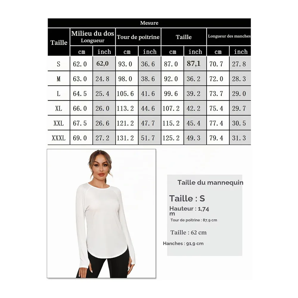 Long Sleeve Round Neck UPF 50+ Soft Anti-UV T-Shirt — Blanc