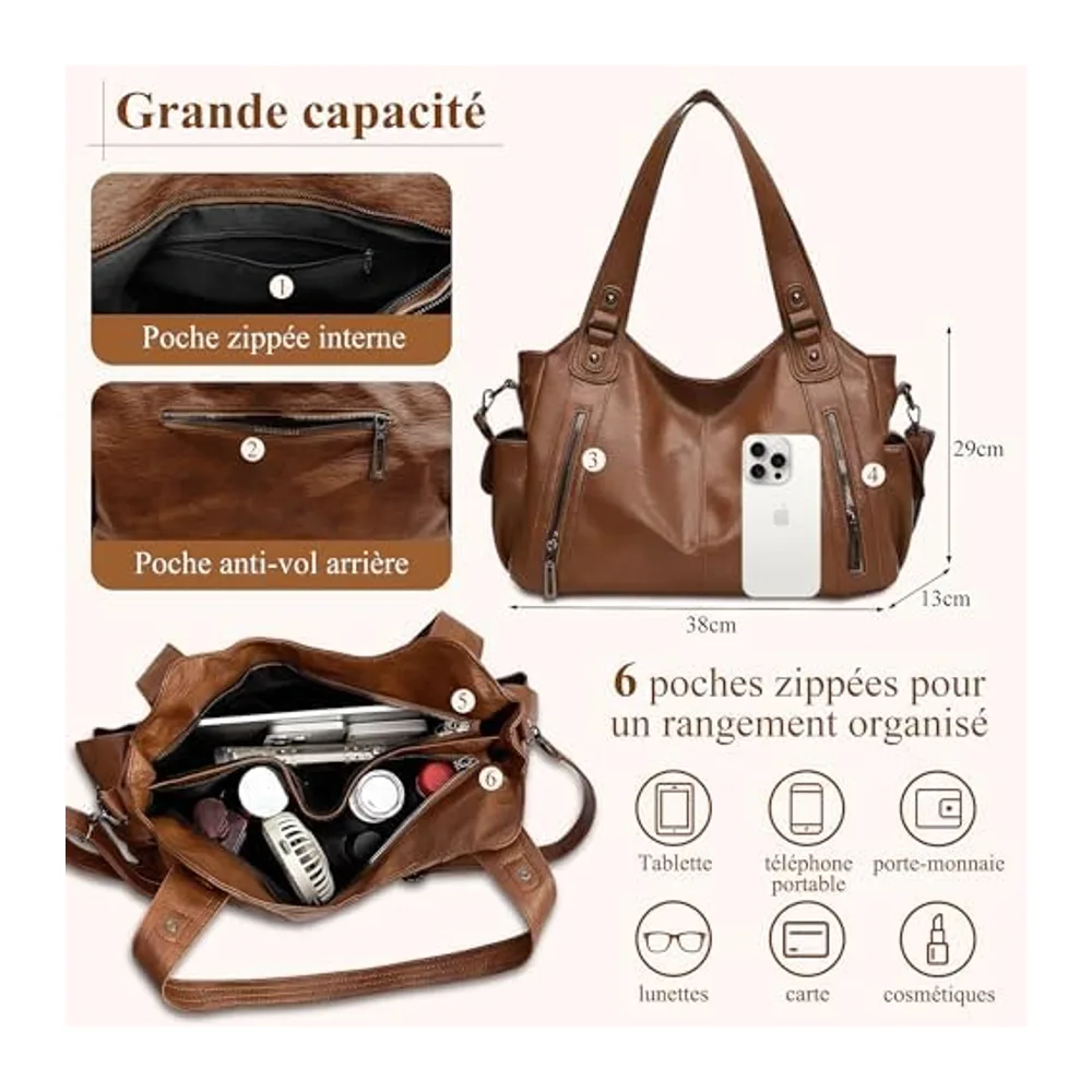 Sac À Main PU, Sac Épaule Bandoulière, Cabas Moyen