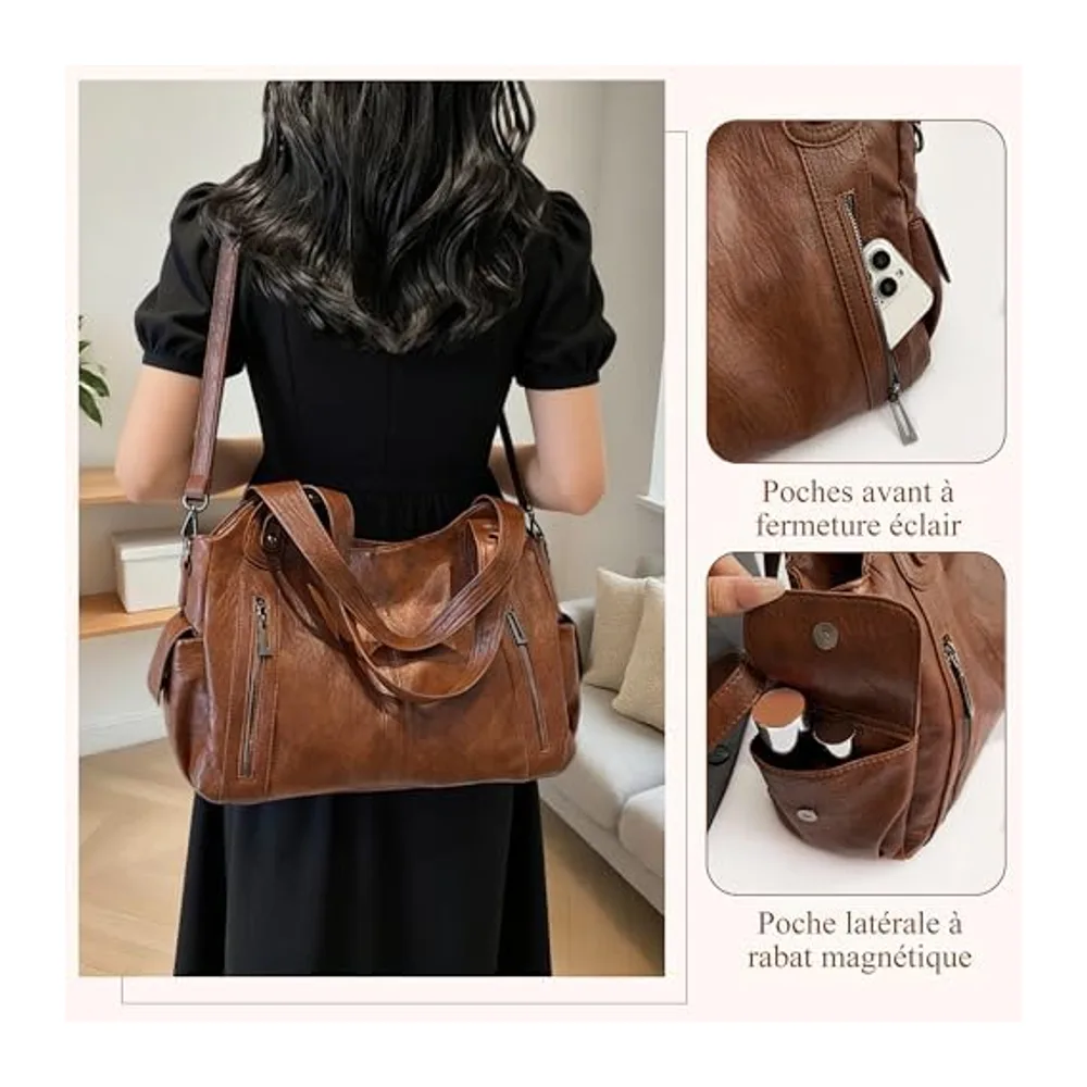 Sac À Main PU, Sac Épaule Bandoulière, Cabas Moyen