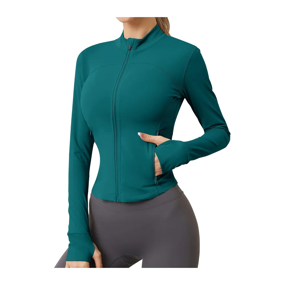 Sports top with zip, two side pockets, breathable, sports top, workout top — Bleu Paon