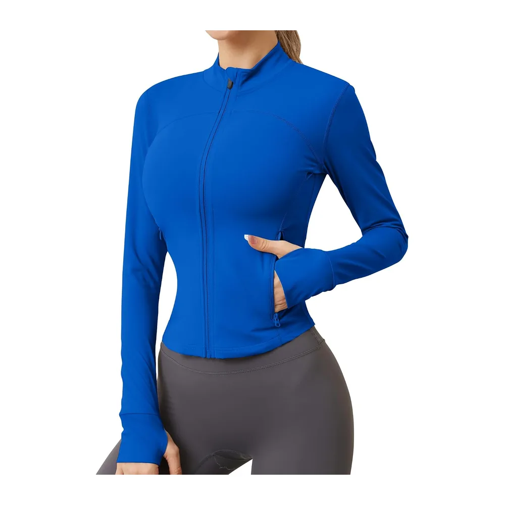 Sports top with zip, two side pockets, breathable, sports top, workout top, yoga — Bleu