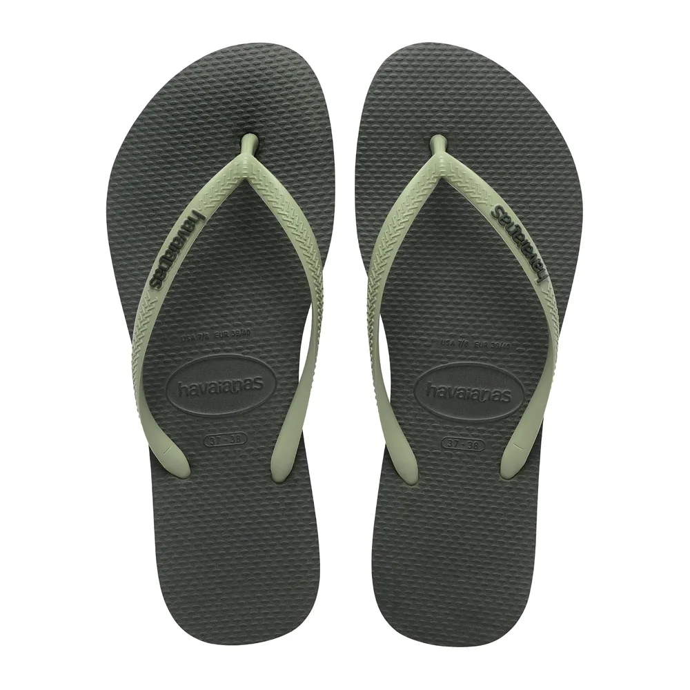 Slim Logo Pop Up Tongs — Olive Green