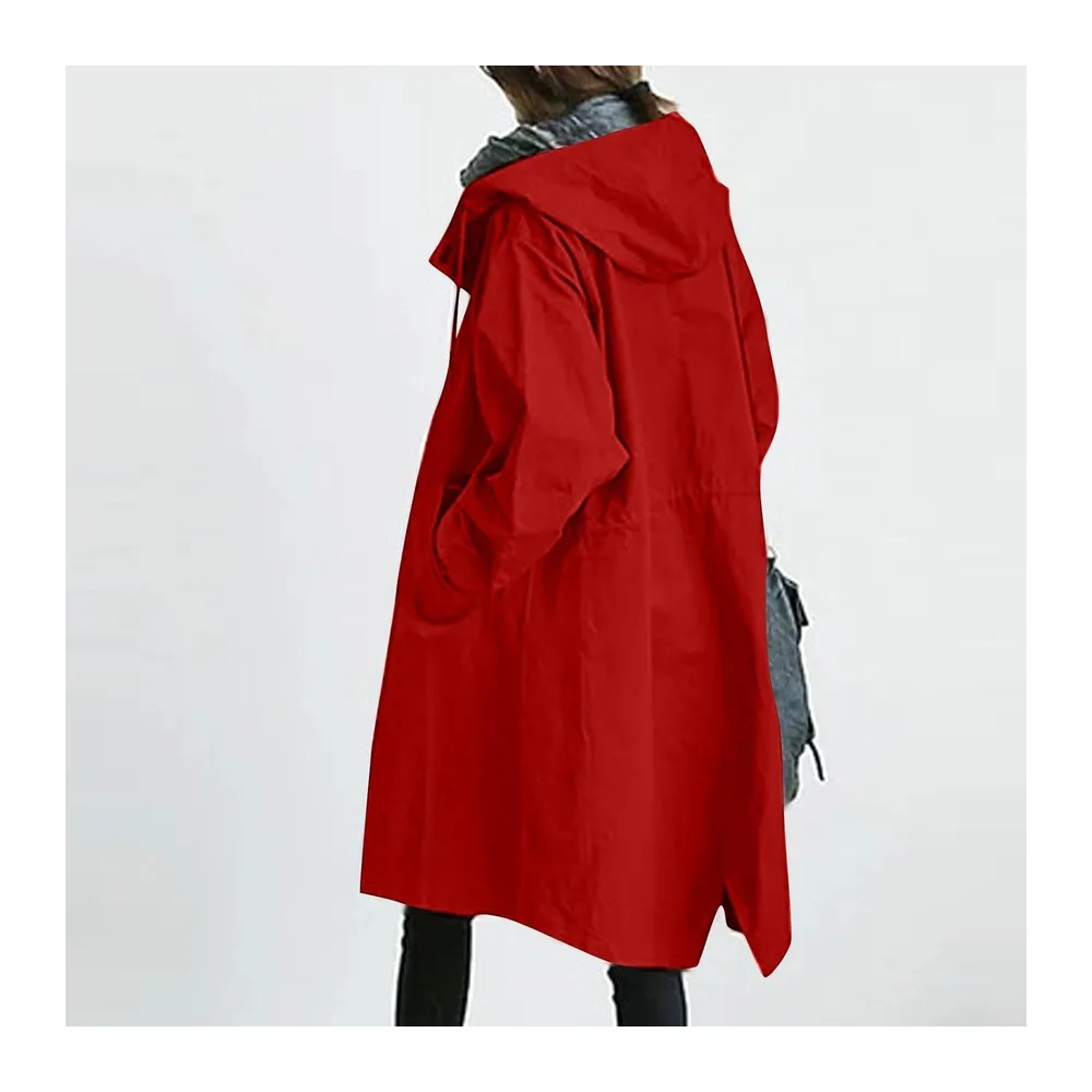 Coat with Hood Autumn Winter Large Size Windproof Jacket Outdoor Sportswear for — B Red