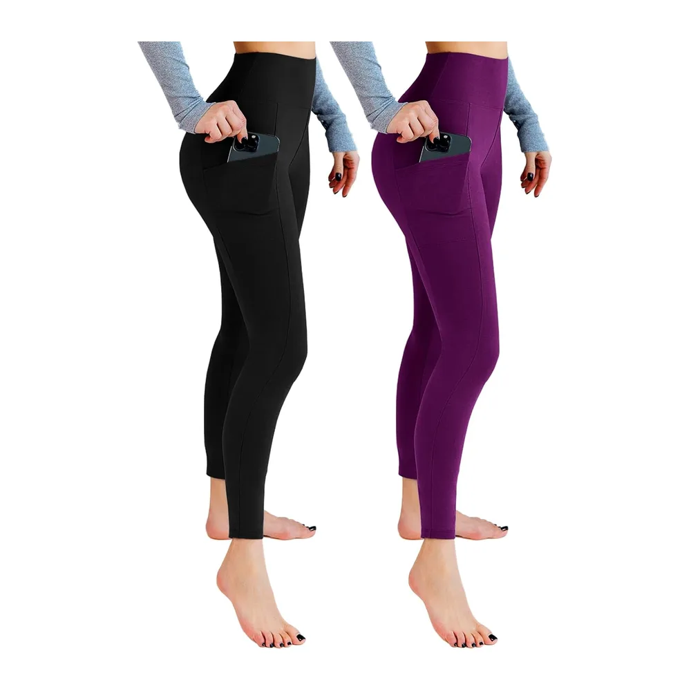 Leggings de sport opaques taille haute avec poches pour entraînement — Noir/Violet