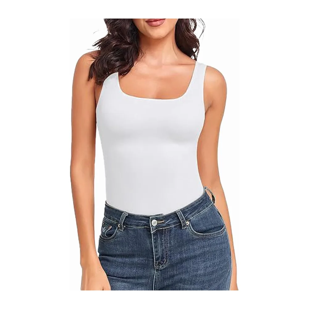 Compression Slimming Tank Top Square Neck Slim Fit Top for Seamless Shaping Top — Blanc