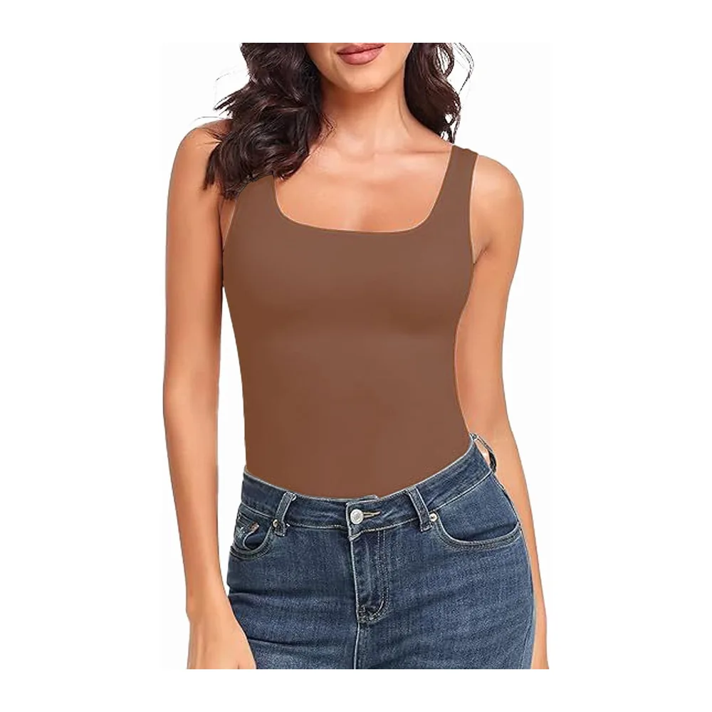 Compression Slimming Tank Top Square Neck Slim Fit Top for Seamless Shaping Top — Marron