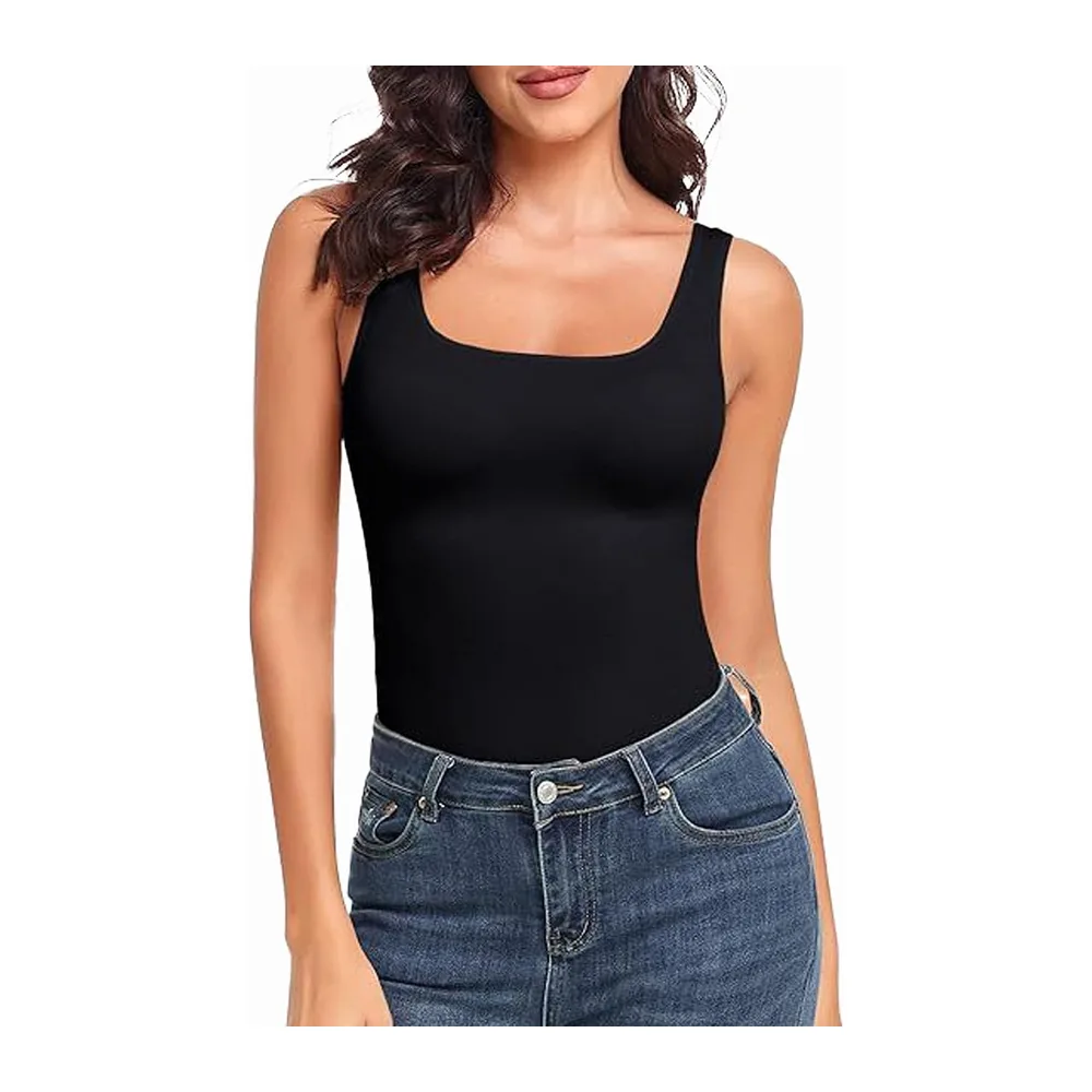 Compression Slimming Tank Top Square Neck Slim Fit Top for Seamless Shaping Top — Noir