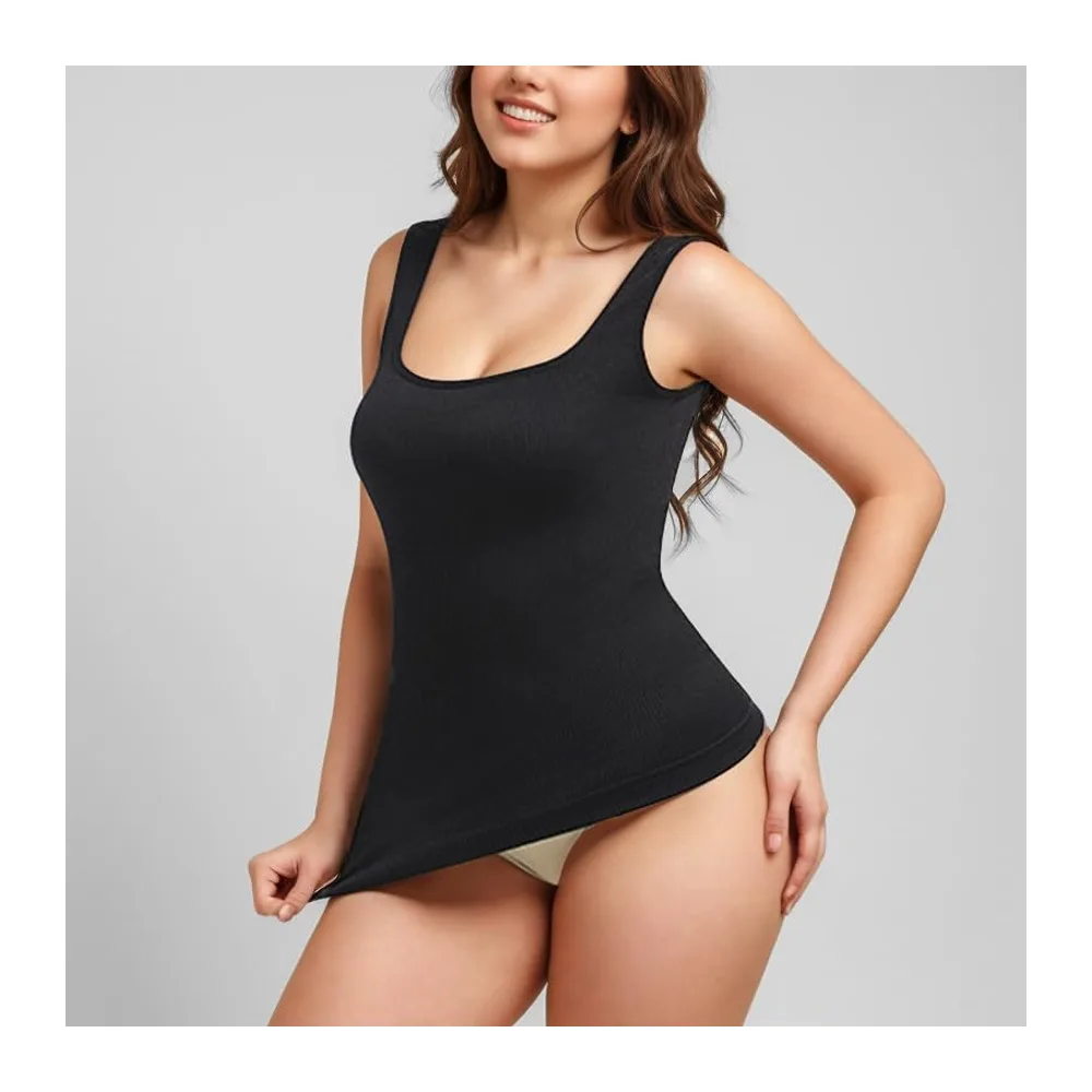 Compression Slimming Tank Top Square Neck Slim Fit Top for Seamless Shaping Top — Noir
