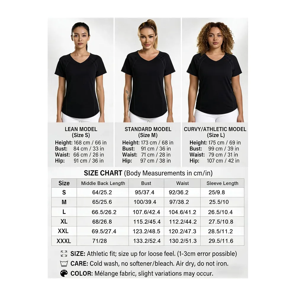 Tee Shirt Sport à Manches Courtes Col en V T-Shirts et Tops de Sport Séchage — Noir