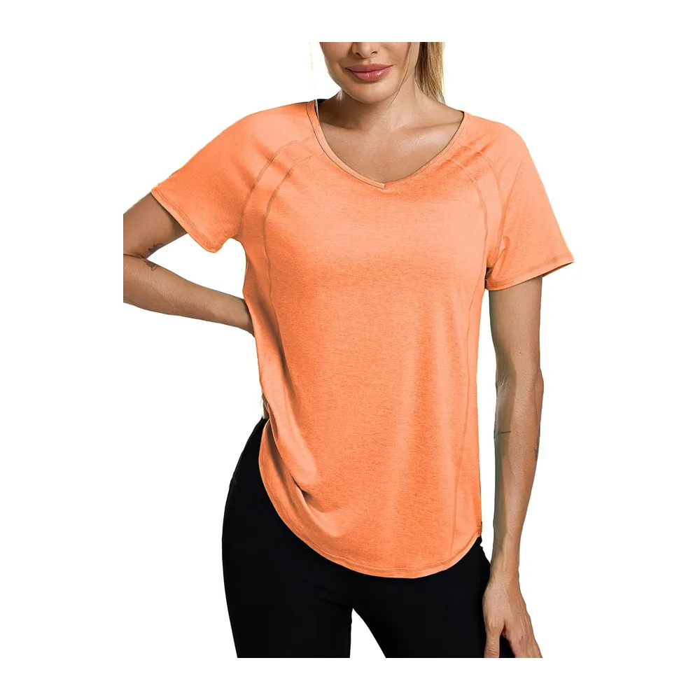 Tee Shirt Sport à Manches Courtes Col en V T-Shirts et Tops de Sport Séchage — Orange