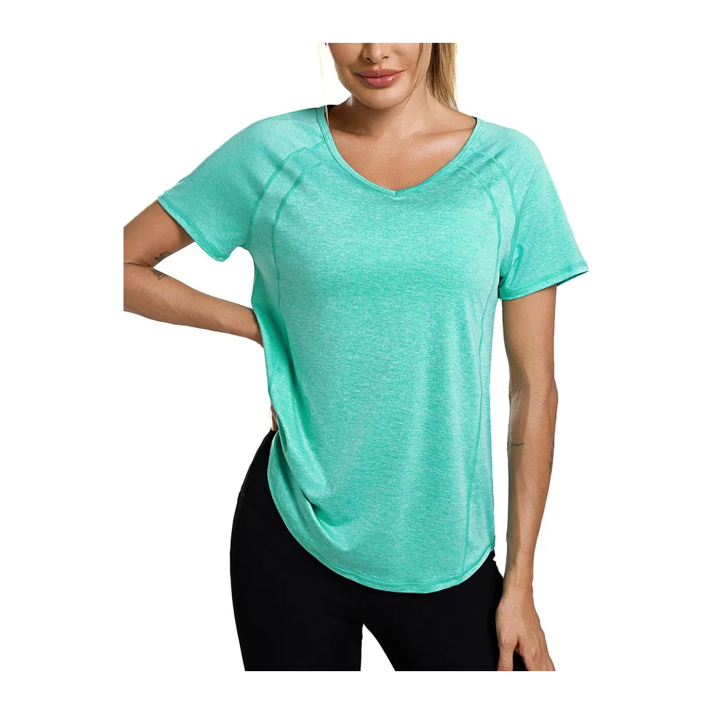 Tee Shirt Sport à Manches Courtes Col en V T-Shirts et Tops de Sport Séchage — Vert