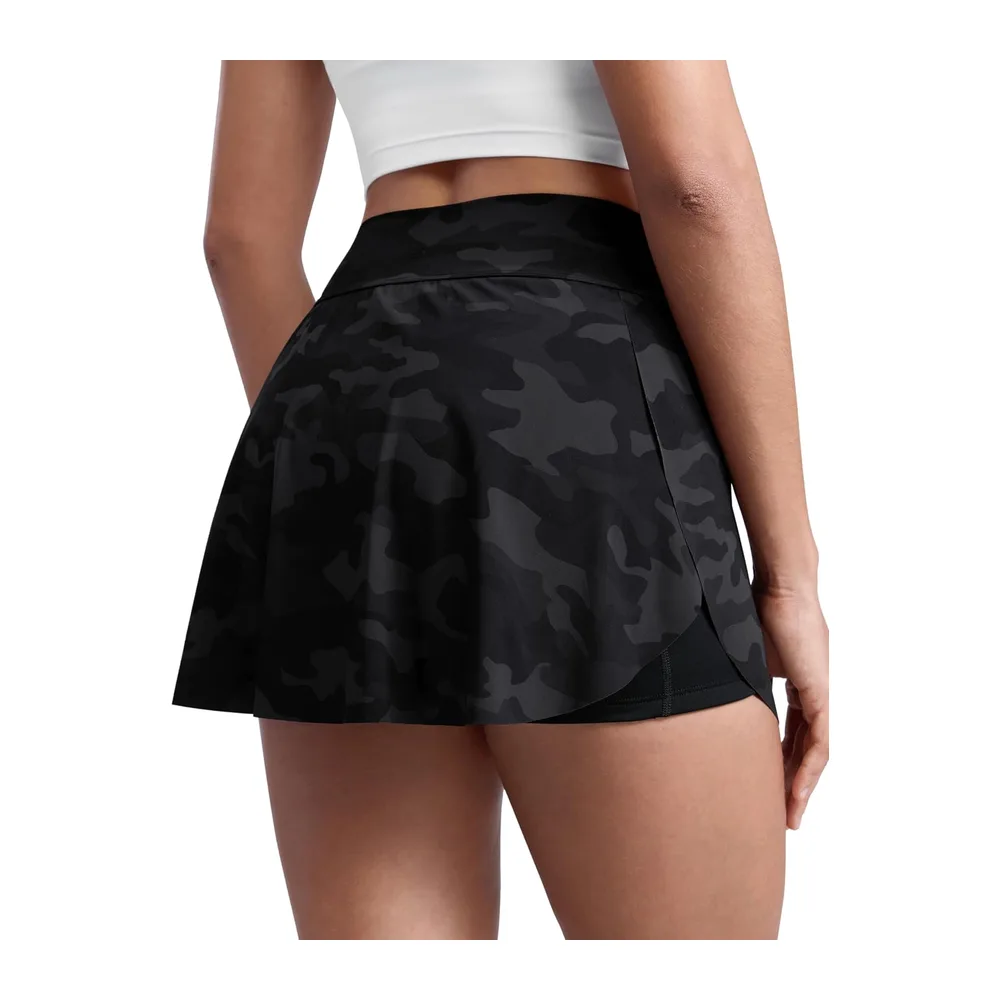 High Waist Side Slit Tennis Skirt — Camouflage Gris Foncé
