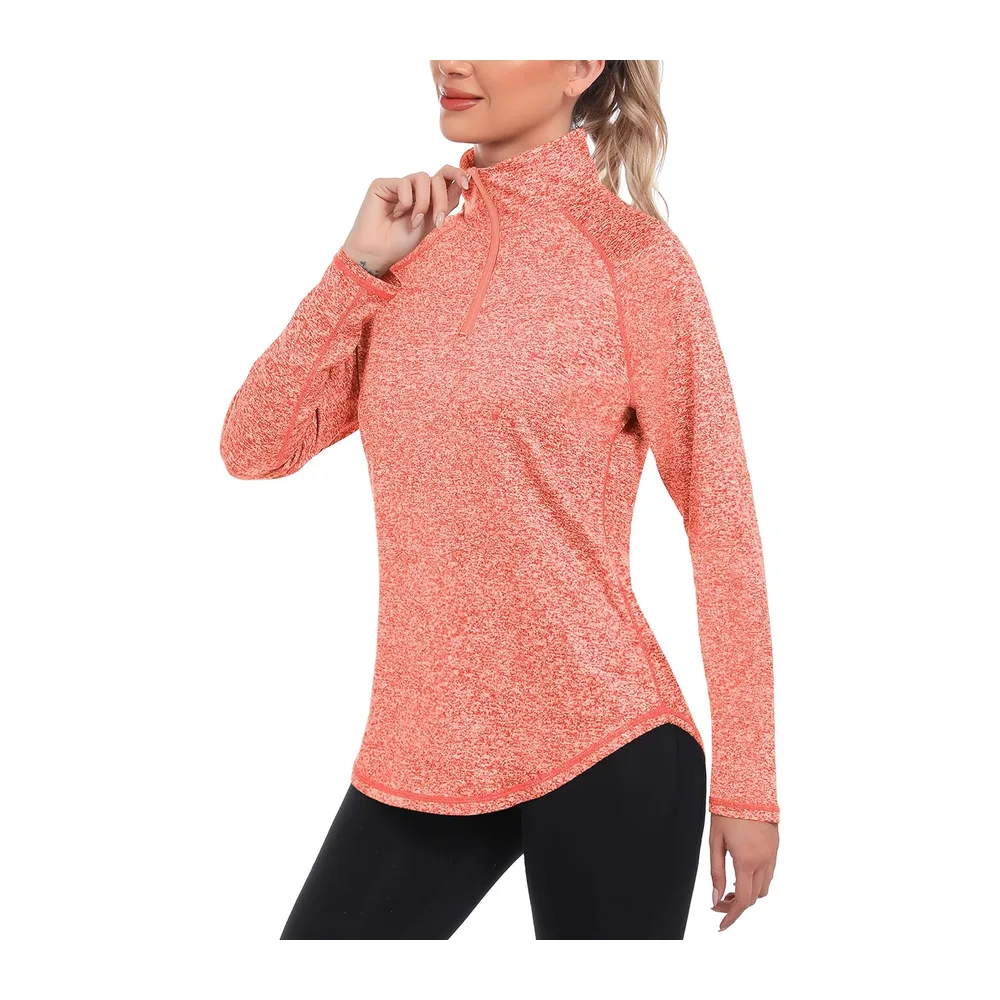 IClosam Sports T-Shirt, Long Sleeve, Running Top, 1/4 Zip Top, Fitness, Yoga — Orange