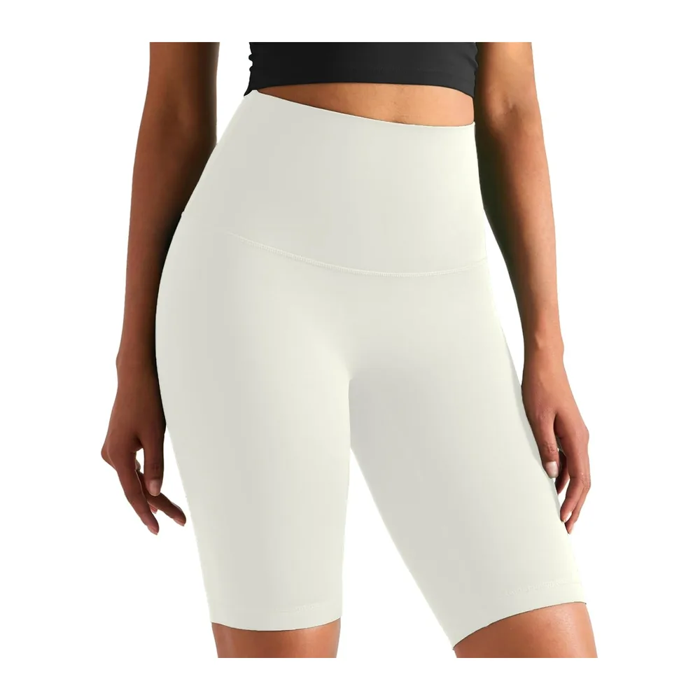 Sports Shorts High Waist Cycling Leggings Anti Friction Thigh Shorts Running Knee — Beige