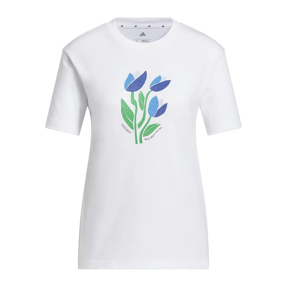 Adidas T-Shirt Graphique Floral Bloom AT Your OWN Pace — Blanc