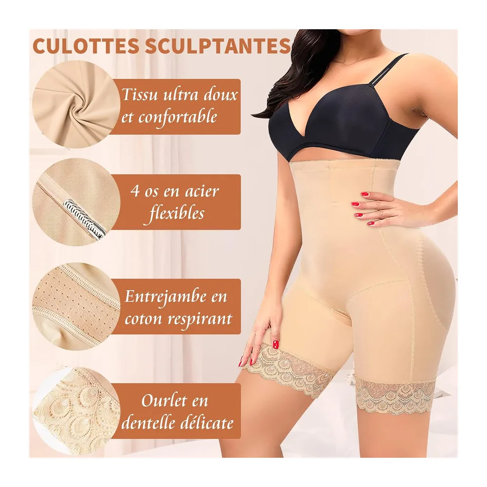 Panties Flat Stomach Invisible Shorts High Waist Slimming Panties Shapewear Panty — Beige