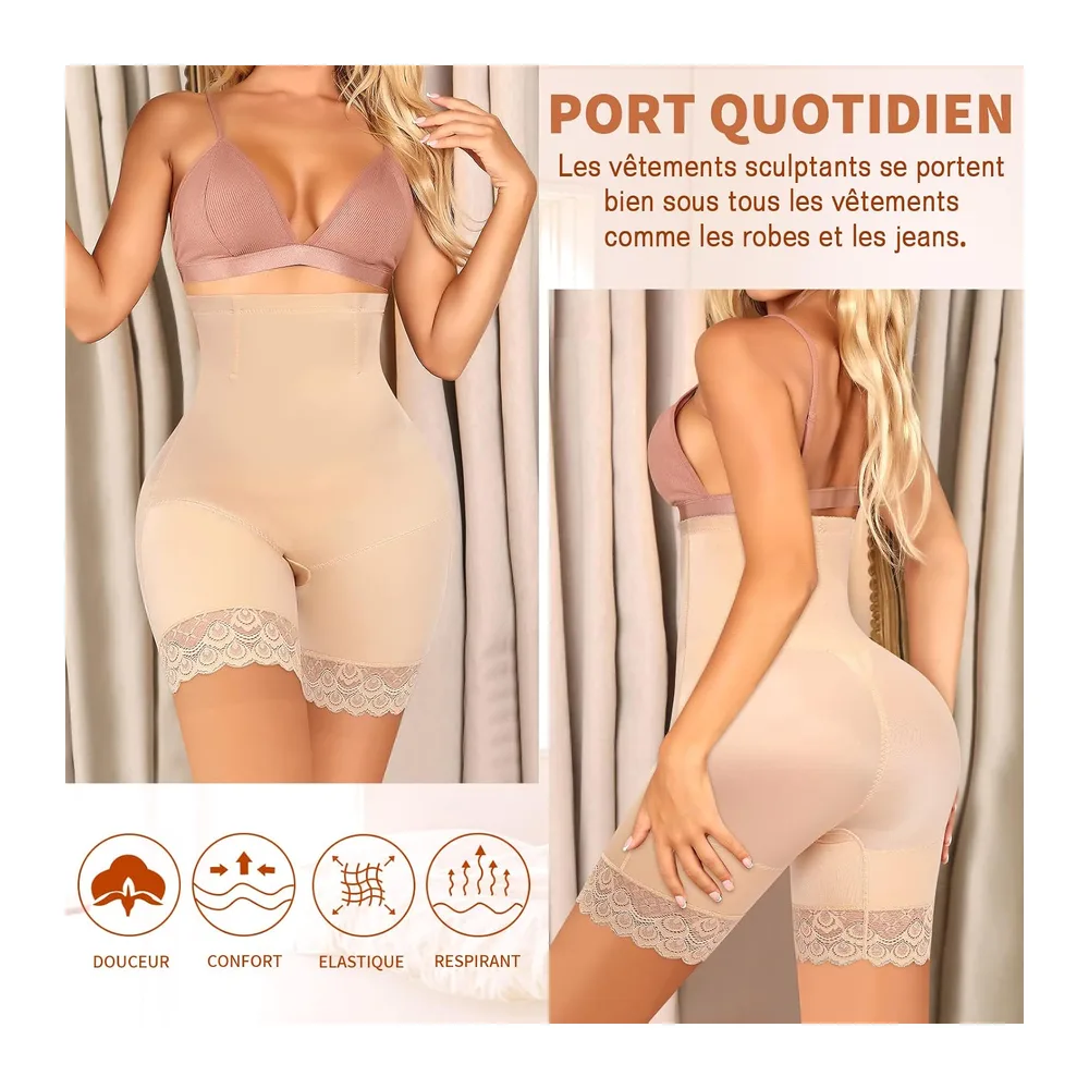 Panties Flat Stomach Invisible Shorts High Waist Slimming Panties Shapewear Panty — Beige