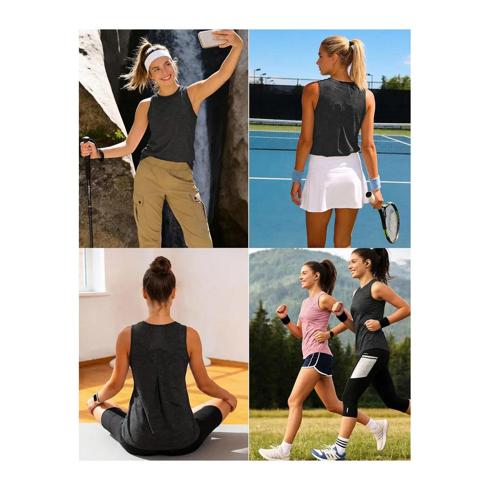 Sports Tank Top Stand Collar Breathable Back UPF 50+ — Noir