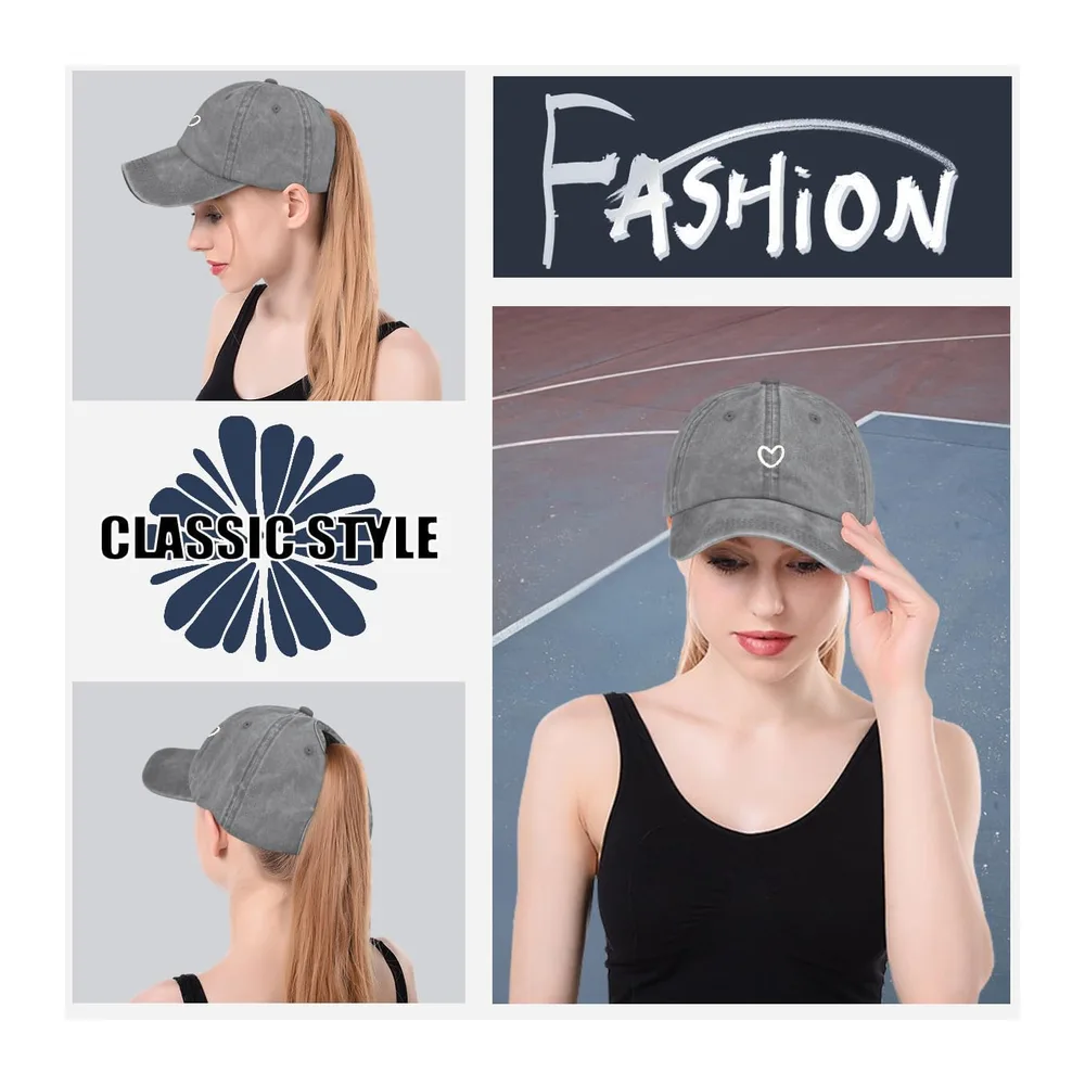 Queue de Cheval Casquette de Baseball avec Motif Cœur Brodé Classique et Look Vintage