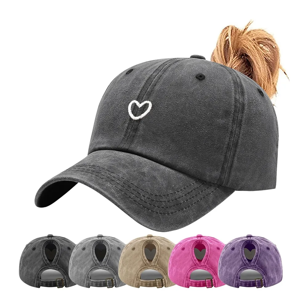 Queue de Cheval Casquette de Baseball avec Motif Cœur Brodé Classique et Look Vintage