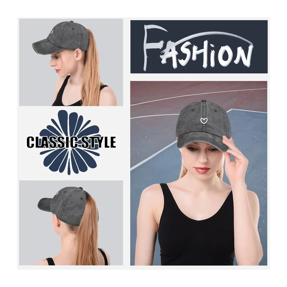 Queue de Cheval Casquette de Baseball avec Motif Cœur Brodé Classique et Look Vintage